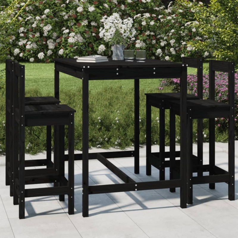 vidaXL Set de mesa y taburetes altos jardín 5 piezas madera pino negro