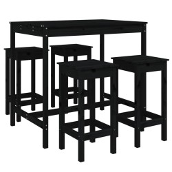 vidaXL Set de mesa y taburetes altos jardín 5 piezas madera pino negro