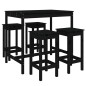 vidaXL Set de mesa y taburetes altos jardín 5 piezas madera pino negro