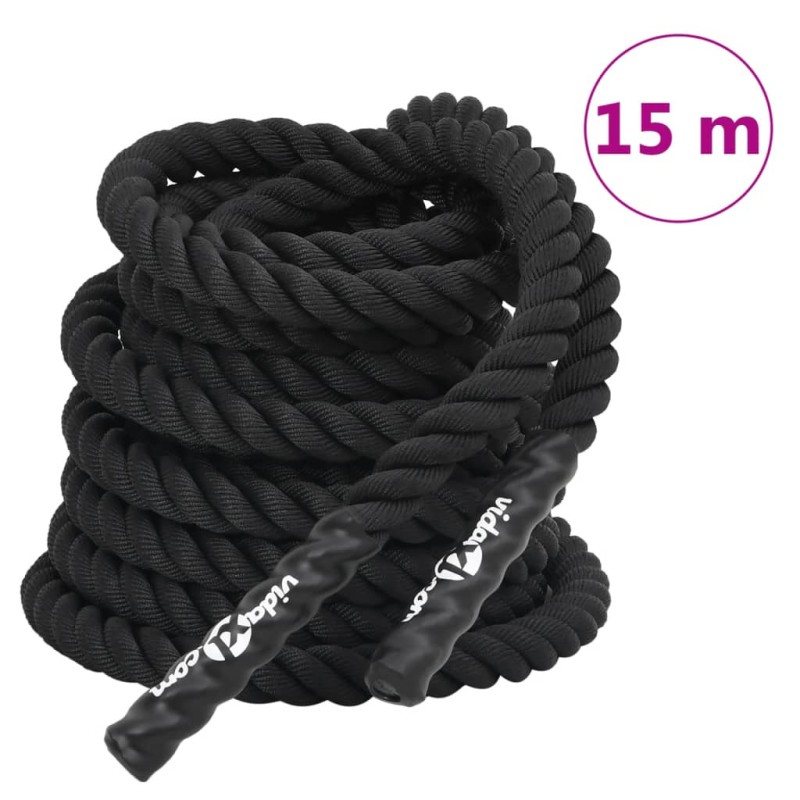 vidaXL Cuerda de batalla poliéster negro 15 m 11 kg vidaXL Cuerda de batalla poliéster negro 15 m 11 kg