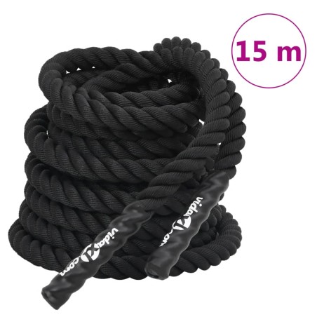 vidaXL Cuerda de batalla poliéster negro 15 m 11 kg