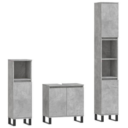 vidaXL Set de muebles baño 3 pzas madera contrachapada gris hormigón
