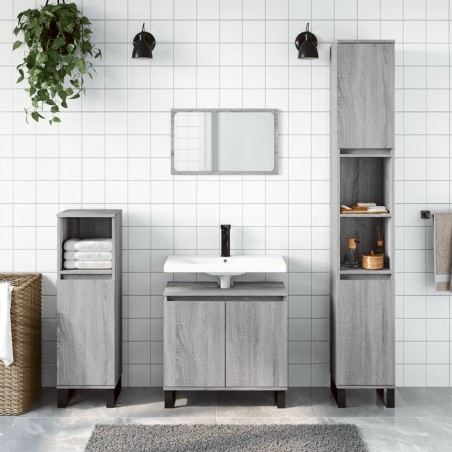 vidaXL Set de muebles de baño 3 pzas madera contrachapada gris sonoma