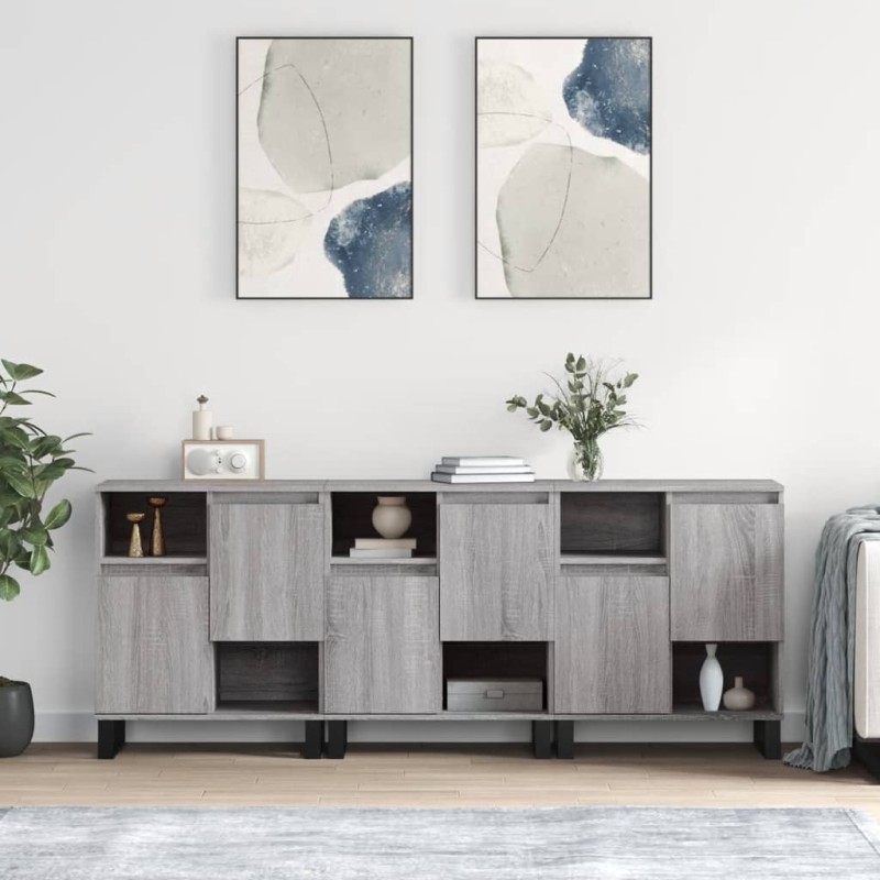 vidaXL Aparadores 3 uds madera contrachapada gris Sonoma vidaXL Aparadores 3 uds madera contrachapada gris Sonoma