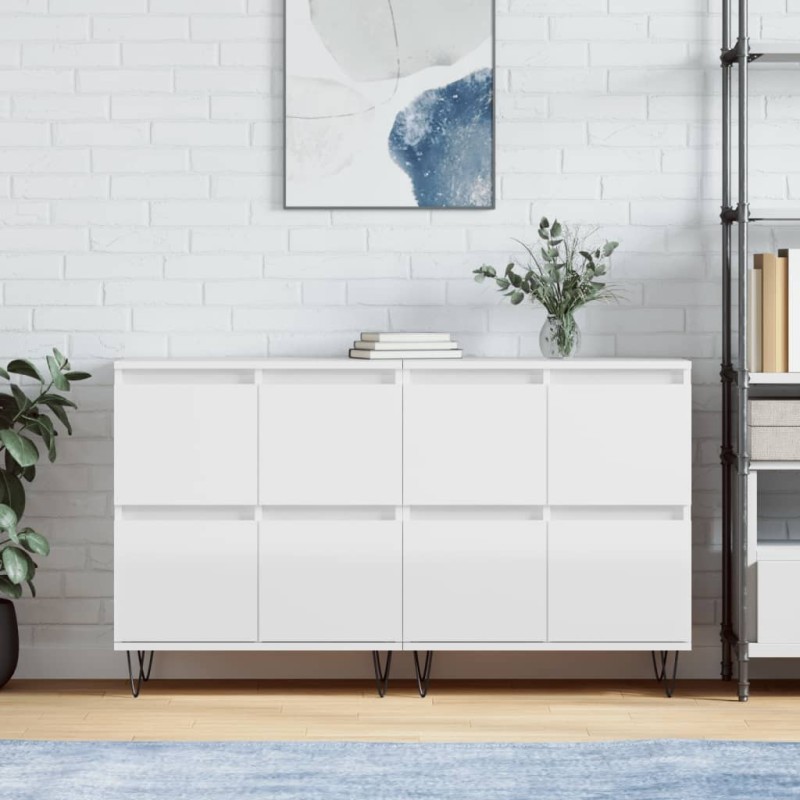 vidaXL Aparadores 2 uds madera contrachapada blanco brillo vidaXL Aparadores 2 uds madera contrachapada blanco brillo