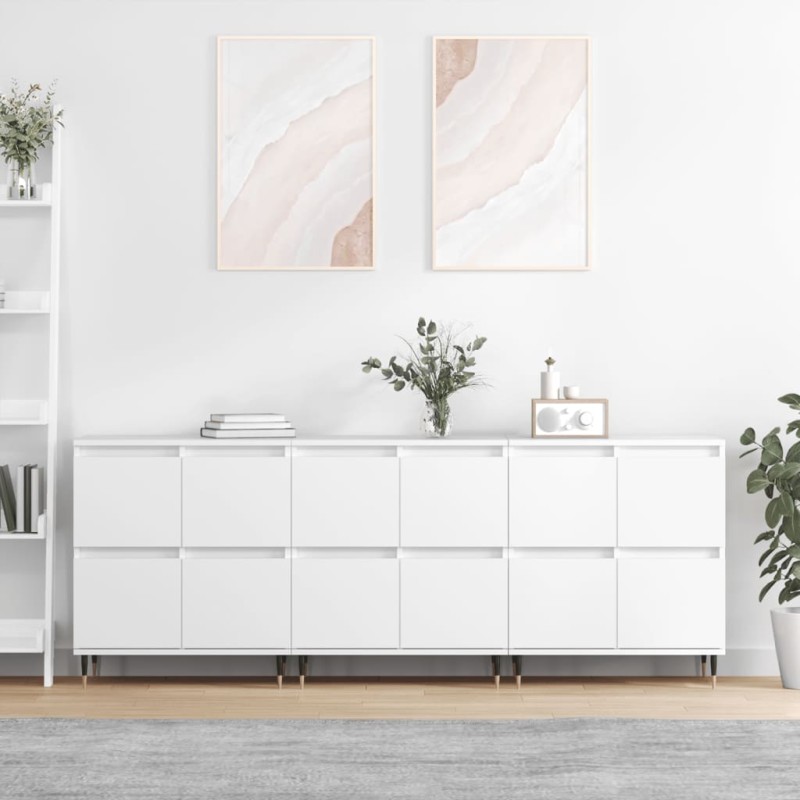 vidaXL Aparadores 3 uds madera contrachapada blanco vidaXL Aparadores 3 uds madera contrachapada blanco