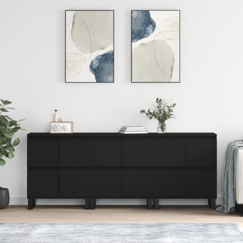 vidaXL Aparadores 3 uds madera contrachapada negro vidaXL Aparadores 3 uds madera contrachapada negro