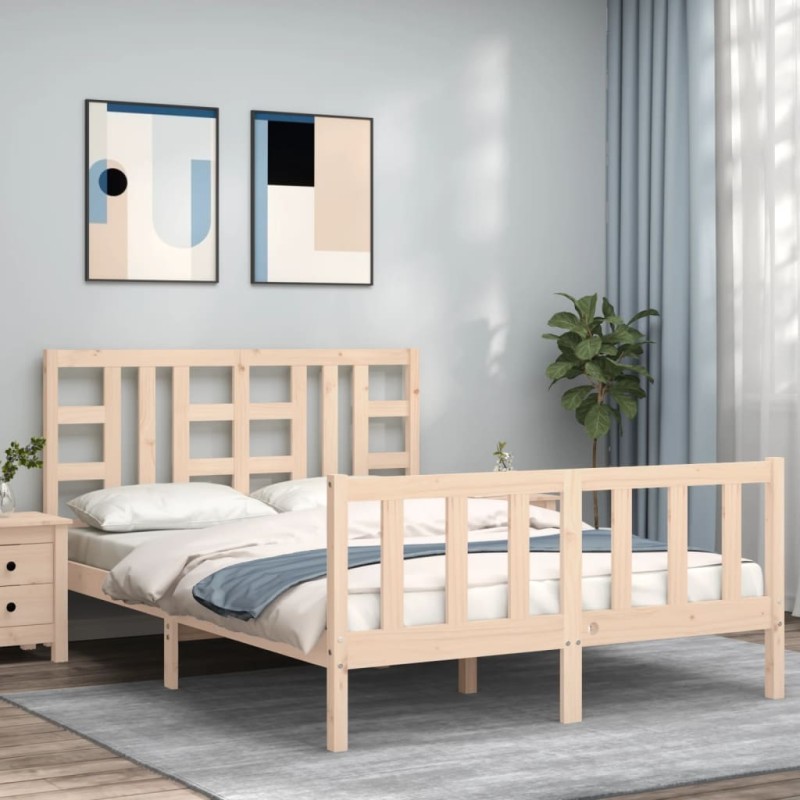 vidaXL Estructura de cama de matrimonio con cabecero madera maciza vidaXL Estructura de cama de matrimonio con cabecero madera maciza