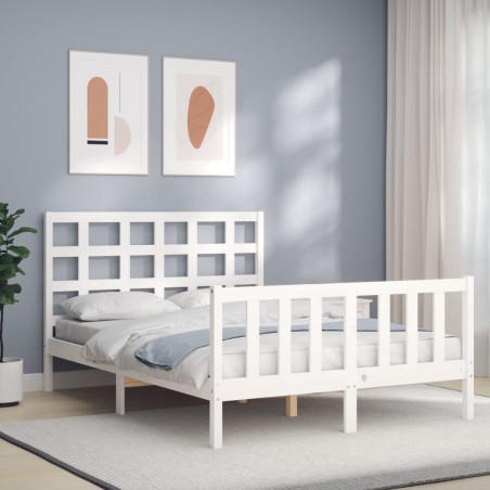 vidaXL Estructura cama de matrimonio con cabecero madera maciza blanco