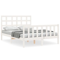 vidaXL Estructura cama de matrimonio con cabecero madera maciza blanco