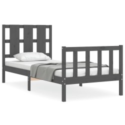vidaXL Estructura de cama con cabecero madera maciza gris 90x190 cm