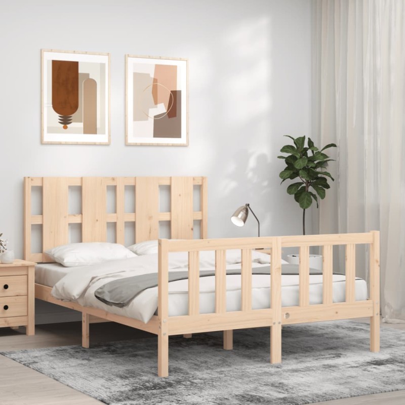vidaXL Estructura de cama de matrimonio con cabecero madera maciza vidaXL Estructura de cama de matrimonio con cabecero madera maciza