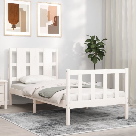 vidaXL Estructura de cama con cabecero madera maciza blanco 100x200 cm
