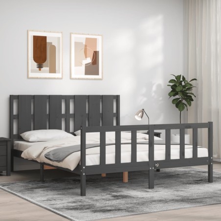 vidaXL Estructura de cama con cabecero madera maciza gris 160x200 cm