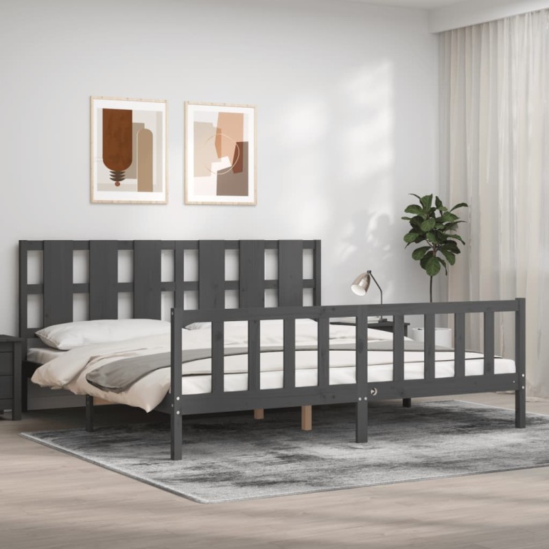 vidaXL Estructura de cama con cabecero madera maciza gris 180x200 cm vidaXL Estructura de cama con cabecero madera maciza gris 180x200 cm