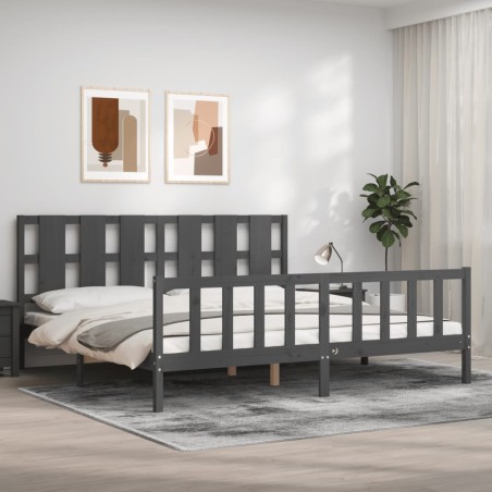 vidaXL Estructura de cama con cabecero madera maciza gris 180x200 cm