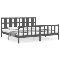 vidaXL Estructura de cama con cabecero madera maciza gris 180x200 cm