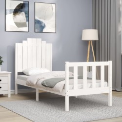 vidaXL Estructura de cama individual con cabecero madera maciza blanco