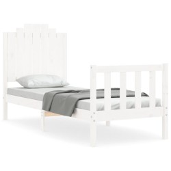 vidaXL Estructura de cama individual con cabecero madera maciza blanco