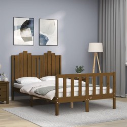 vidaXL Estructura de cama matrimonio con cabecero madera marrón miel