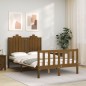 vidaXL Estructura de cama matrimonio con cabecero madera marrón miel vidaXL Estructura de cama matrimonio con cabecero madera marrón miel