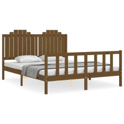 vidaXL Estructura de cama matrimonio con cabecero madera marrón miel