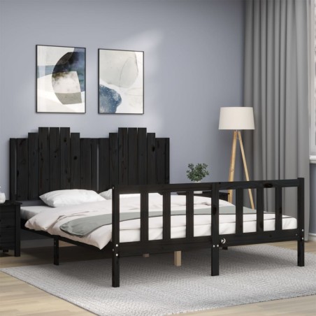vidaXL Estructura de cama con cabecero madera maciza negro 160x200 cm