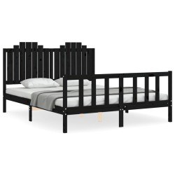 vidaXL Estructura de cama con cabecero madera maciza negro 160x200 cm