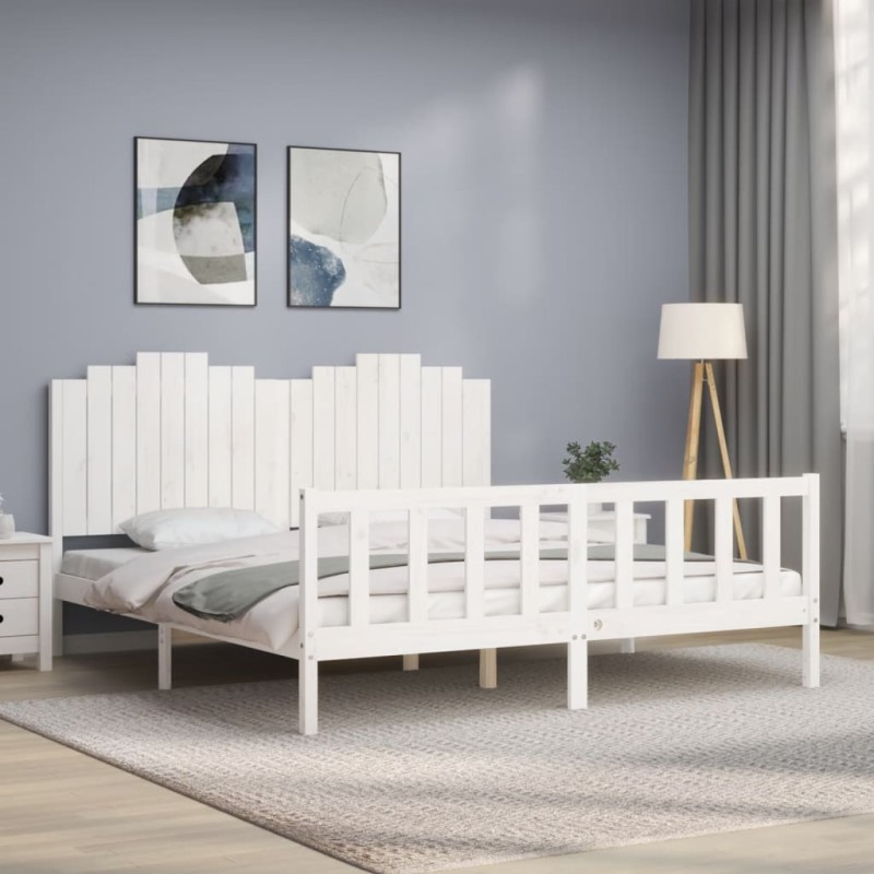 vidaXL Estructura de cama con cabecero madera maciza blanco 180x200 cm vidaXL Estructura de cama con cabecero madera maciza blanco 180x200 cm