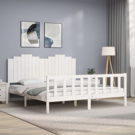 vidaXL Estructura de cama con cabecero madera maciza blanco 180x200 cm