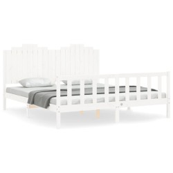 vidaXL Estructura de cama con cabecero madera maciza blanco 180x200 cm