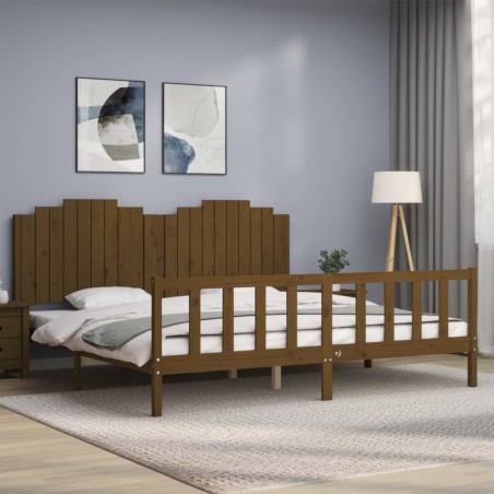 vidaXL Estructura cama y cabecero madera maciza marrón miel 200x200 cm