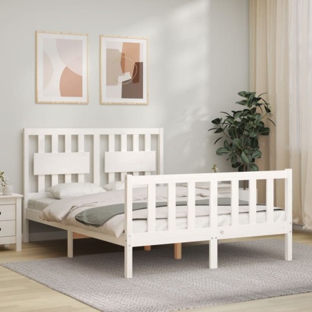 vidaXL Estructura cama de matrimonio con cabecero madera maciza blanco