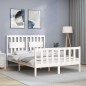 vidaXL Estructura cama de matrimonio con cabecero madera maciza blanco vidaXL Estructura cama de matrimonio con cabecero madera maciza blanco