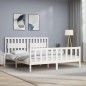 vidaXL Estructura cama de matrimonio con cabecero madera maciza blanco vidaXL Estructura cama de matrimonio con cabecero madera maciza blanco
