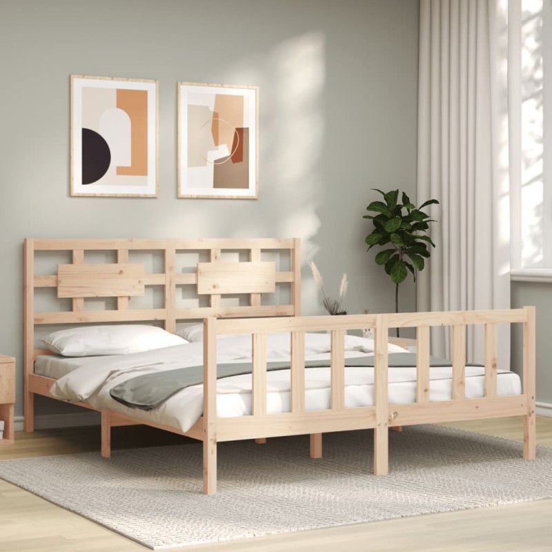 vidaXL Estructura de cama con cabecero madera maciza 160x200 cm vidaXL Estructura de cama con cabecero madera maciza 160x200 cm