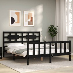 vidaXL Estructura de cama con cabecero madera maciza negro 160x200 cm