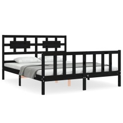 vidaXL Estructura de cama con cabecero madera maciza negro 160x200 cm