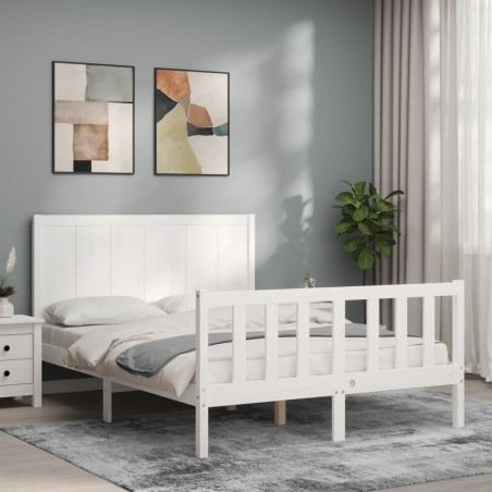 vidaXL Estructura de cama con cabecero madera maciza blanco 140x200 cm