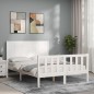 vidaXL Estructura de cama con cabecero madera maciza blanco 140x200 cm vidaXL Estructura de cama con cabecero madera maciza blanco 140x200 cm