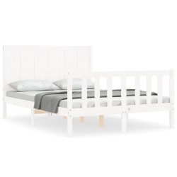 vidaXL Estructura de cama con cabecero madera maciza blanco 140x200 cm