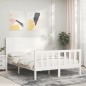 vidaXL Estructura de cama con cabecero madera maciza blanco 140x200 cm vidaXL Estructura de cama con cabecero madera maciza blanco 140x200 cm