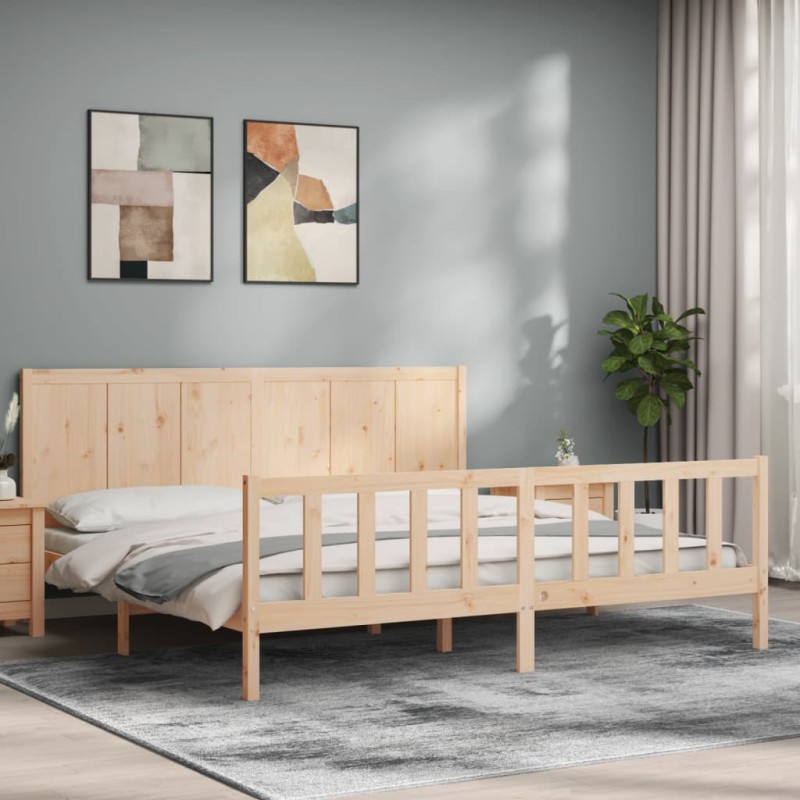 vidaXL Estructura de cama de matrimonio con cabecero madera maciza vidaXL Estructura de cama de matrimonio con cabecero madera maciza