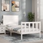 vidaXL Estructura de cama individual con cabecero madera maciza blanco
