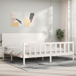 vidaXL Estructura cama de matrimonio con cabecero madera maciza blanco