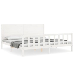 vidaXL Estructura cama de matrimonio con cabecero madera maciza blanco
