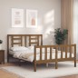 vidaXL Estructura de cama matrimonio con cabecero madera marrón miel
