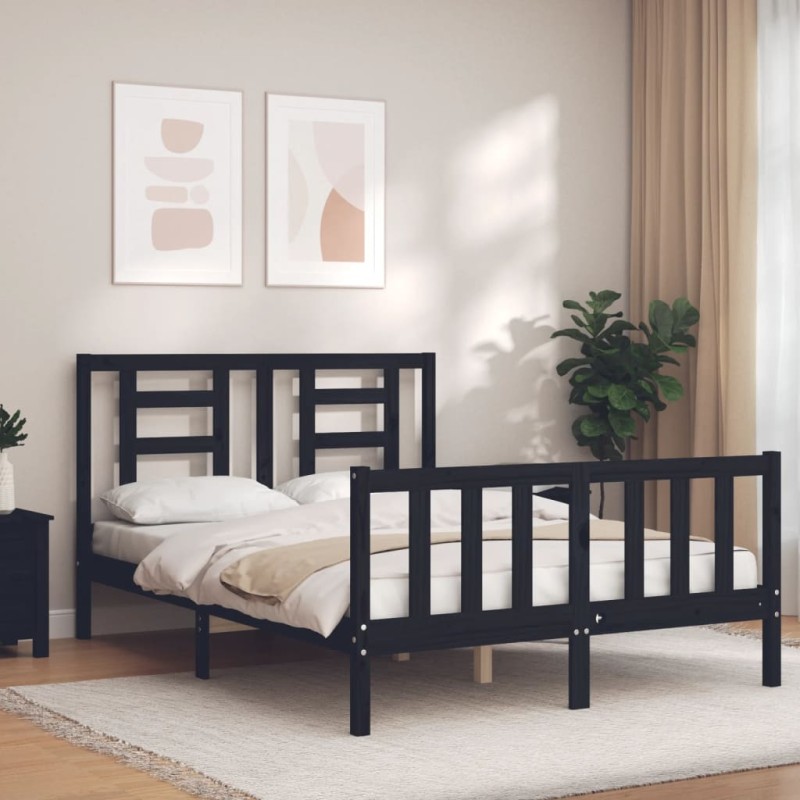 vidaXL Estructura de cama con cabecero madera maciza negro 120x200 cm vidaXL Estructura de cama con cabecero madera maciza negro 120x200 cm