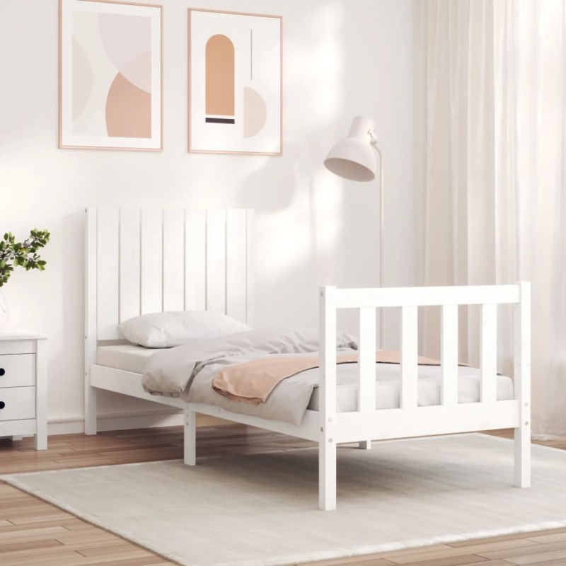 vidaXL Estructura de cama individual con cabecero madera maciza blanco