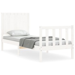 vidaXL Estructura de cama individual con cabecero madera maciza blanco